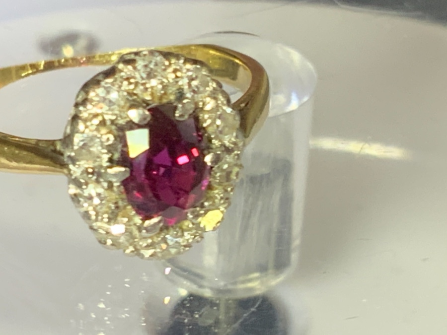 Ruby Fine Vintage  Diamond  Cluster Ring 18 K Gold.....offers considered 