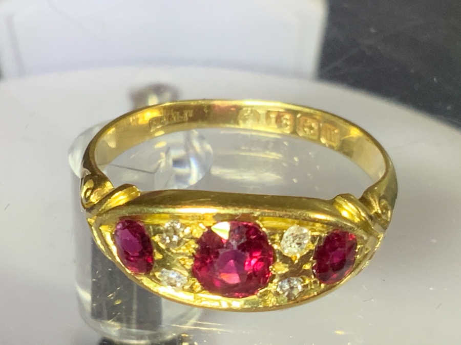 Antique Gem Rubys 3 Stone And Diamonds Ring 18 K Gold. .. .....offers considered 
