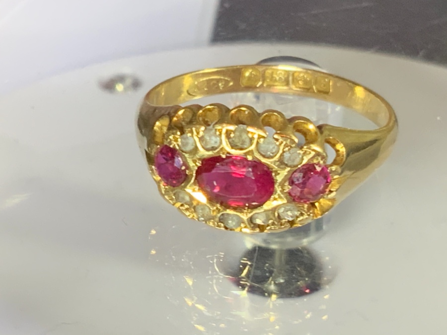 Rubies 3 Stone ring with rose diamonds antique vintage ring .. .....offers considered 