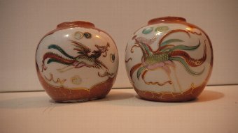 Pair Jingdezhen Vases, Dragon and Pheonix, hand painted, 19thc