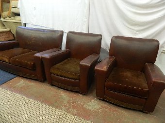 original 1920s vintage hide leather three piece suite