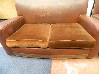 Antique original 1920s vintage hide leather three piece suite