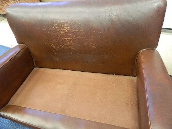 Antique original 1920s vintage hide leather three piece suite