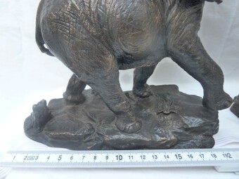 Antique 2 Franklin Mint - Giant of the Serengeti Bronze Elephants 24 kt Gold Plate Tusks