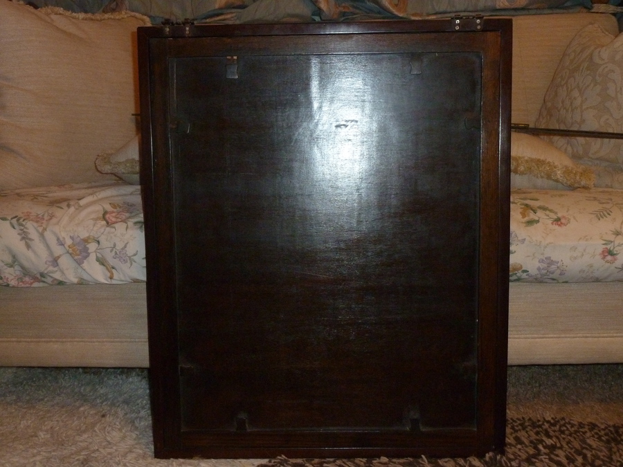 Antique Chinese Wooden Mirrored Doored Cabinet With Intricate Carving