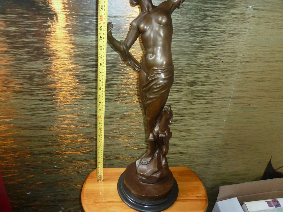 Antique Diana the Huntress Goddess Hunting Bronze Sculpture