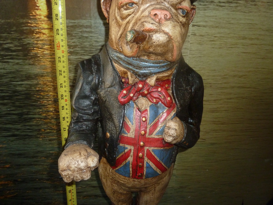 Antique British Standing Bulldog With Board