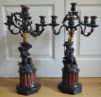 Pair of French Bronze & Ormolu Six Light Candelabra c 1880
