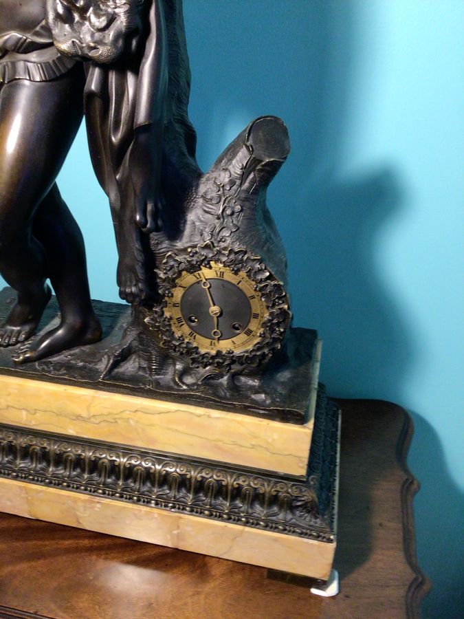 Antique Honore Pons  French Bronze and  Sienna Marble   Clock Circa 1825 