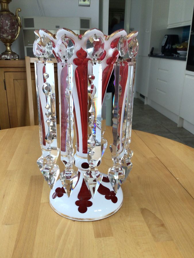 Victorian Overlaid  white enamel and Cranberry Glass Vase Vase
