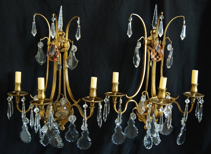 Antique European Crystal 3Arm Candelabra Sconce Lights ANTIQUES.CO.UK