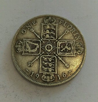 1916 King George V Silver Florin / Two Shilling Coin