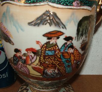 Antique Japanese / Chinese Green Satsuma Vase / Urn