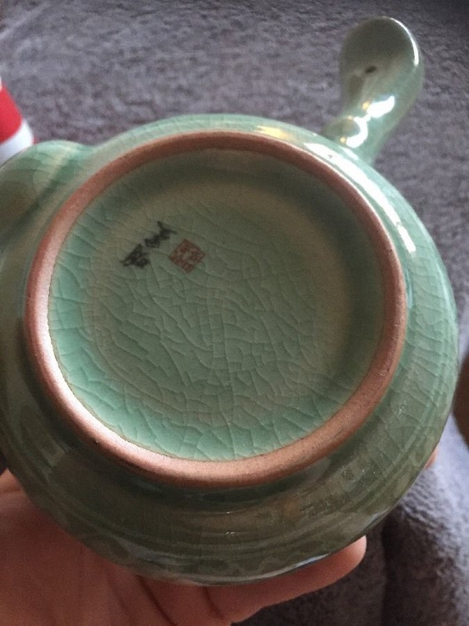 Antique Celadon green chonese oriental teapot