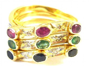 Antique Stackable 14 kt gold ring with diamonds and gems