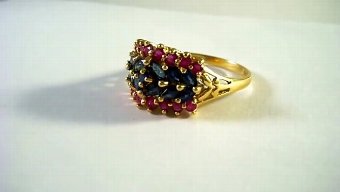 Antique 14 kt gold ring with sapphires and rubies