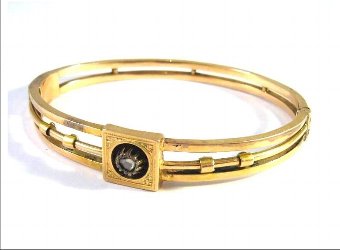 Antique 14 kt Biedermeier gold bracelet with diamonds 0.20 kt