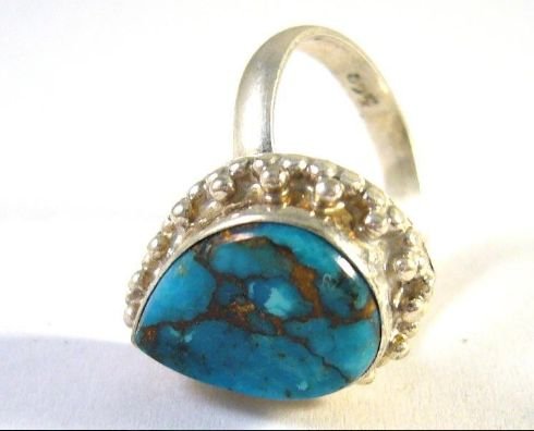 Antique Old silver ring with turquoise
