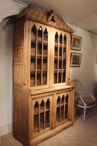 Antique Wonderful Arts & Crafts English Gothic Bookcase