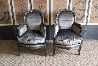 Antique Good pair of small C19th French Painted Fauteuils