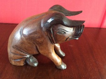 Wood Carved Pig Hog Wooden Swine Boar