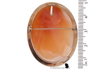 Antique Vintage Carnelian shell cameo brooch with charming depiction of a girl in a hat set in a hallmarked 9kt gold mount.  FREE WORLDWIDE SHIPPING
