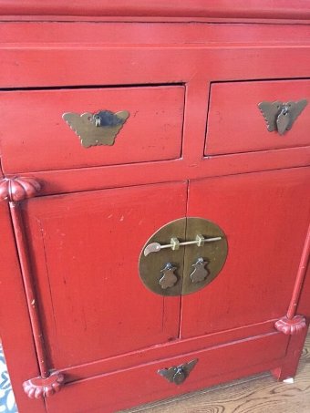 Antique red side tables x2
