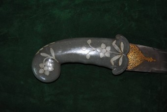 Antique Rare mughal islamic nephrite jade in jade inlay wootz pietra dura khanjar dagger