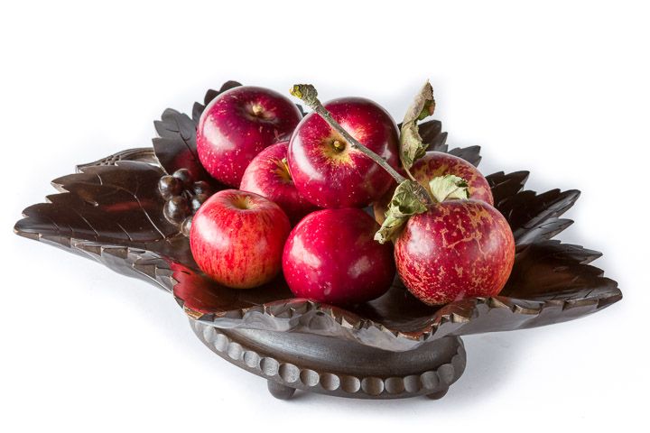 Antique Black Forest musical fruit or sweet bowl carved vine leaf centrepiece