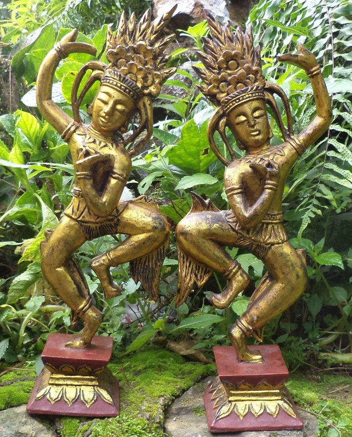 A Pair of Carved and Gilt Khmer Dancers