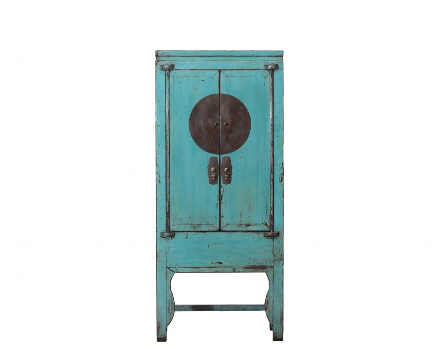 Asia Antique living room furniture Chinese vintage blue lacquer wardrobe 