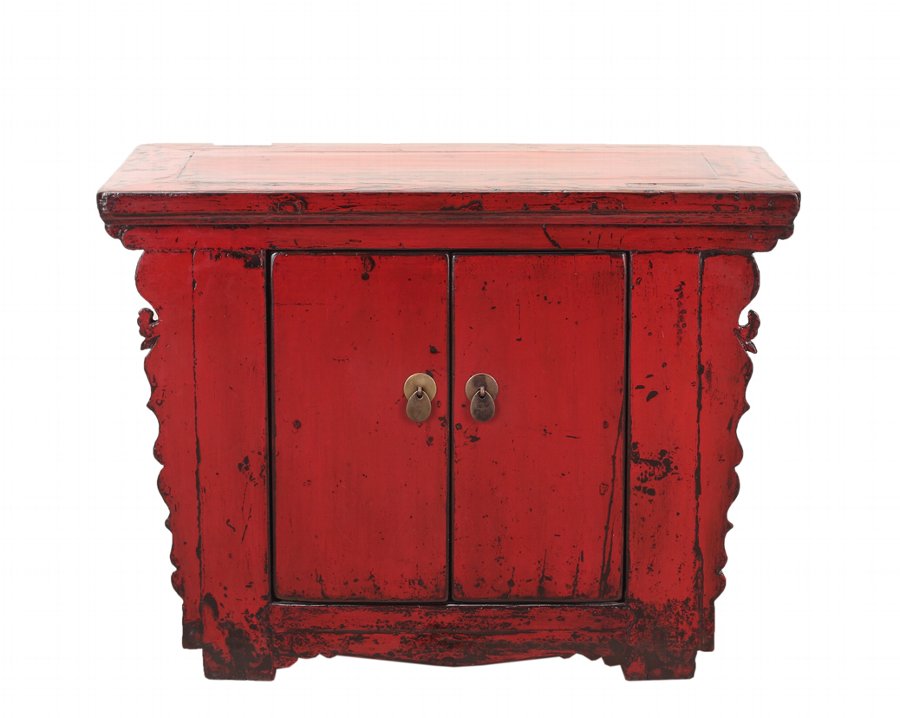 Red lacquered small cabinet C.1900