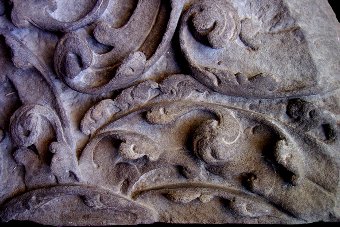 Antique KHMER LINTEL INDRA RIDING THREE-HEADED ELEPHANT, AIRAVATA
