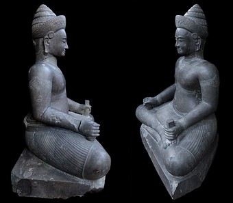 Antique KHMER SEATED SHIVA, KOH KER, 10TH CENTURY