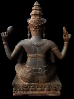 Antique KHMER SEATED VISHNU 4 ARMS, BAKHENG, 10TH CENTURY
