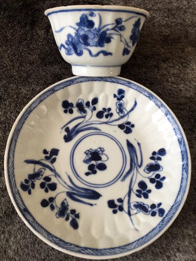Chinese real antique Blue & white Kangxi(1662-1722)tea bowl & saucer set