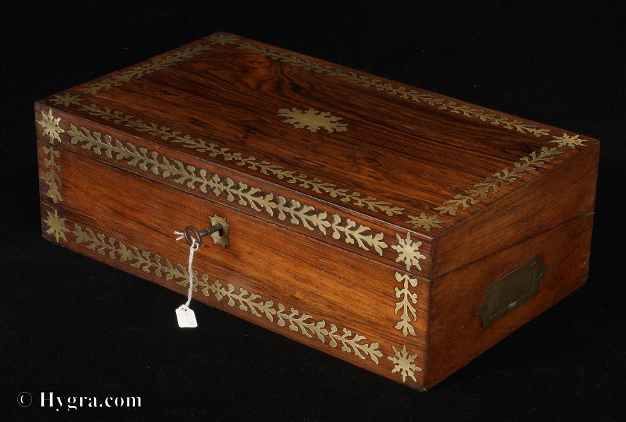 Antique Rosewood writing Box with pewter inlay circa 1825 by Turnbull's of Cheltenham