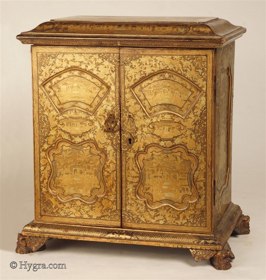 Antique Chinese Export Lacquer Compendium Table Cabinet Circa 1820-40