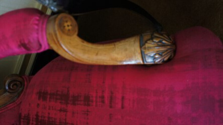 Antique Superb inlaid walnut Victorian upholstered armchair