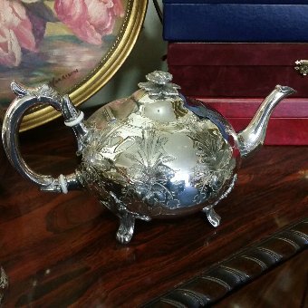 Silver plate Teapot Antique Footed Flower Handle Very Ornate Beautiful