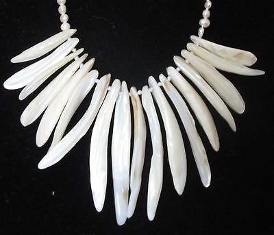 Pearl & White Mother-of-Pearl Stick Bead  Necklace