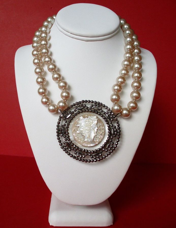 Antique Cut-Steel & Mother-of-Pearl Cameo Necklace/Wedding