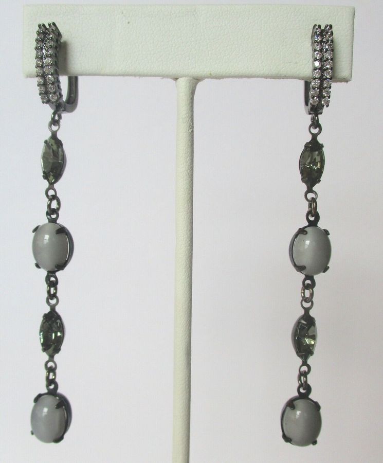 Pair of Vintage Boho Crystal 3 1/4-Inch Earrings