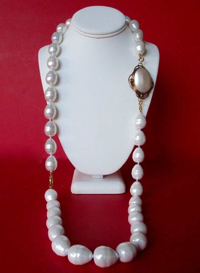 White South Sea 20mm  Baroque Pearl  Necklace With Victorian Pin/Pendant