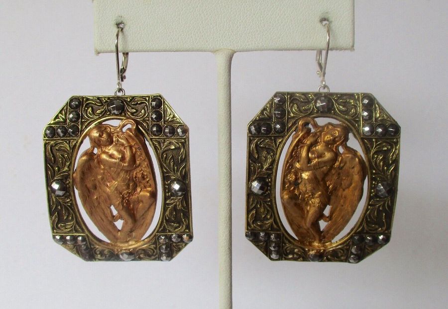 Pair of Antique Victorian  Brass & Cut Steel Earrings