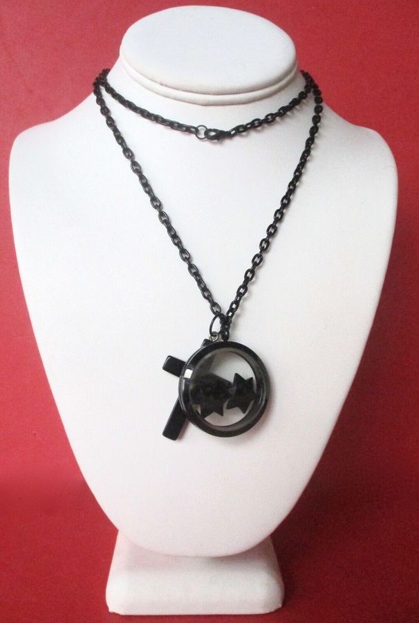 Vintage 30-Inch Black Necklace With French Jet Cross & Shaker Locket/Steampunk/