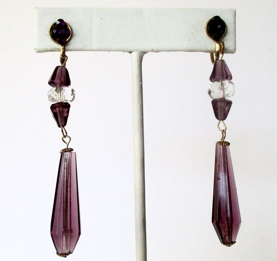 Pair of Vintage Deco Amethyst Crystal Screw Back Earrings