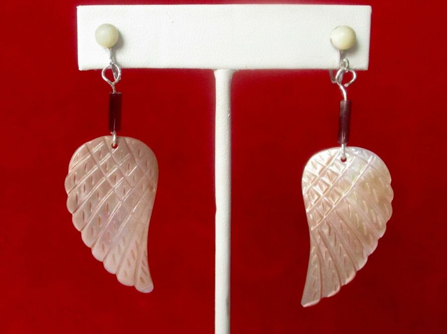 Pair of Antique Mother-of-Pearl Wing Screw Back Earrings