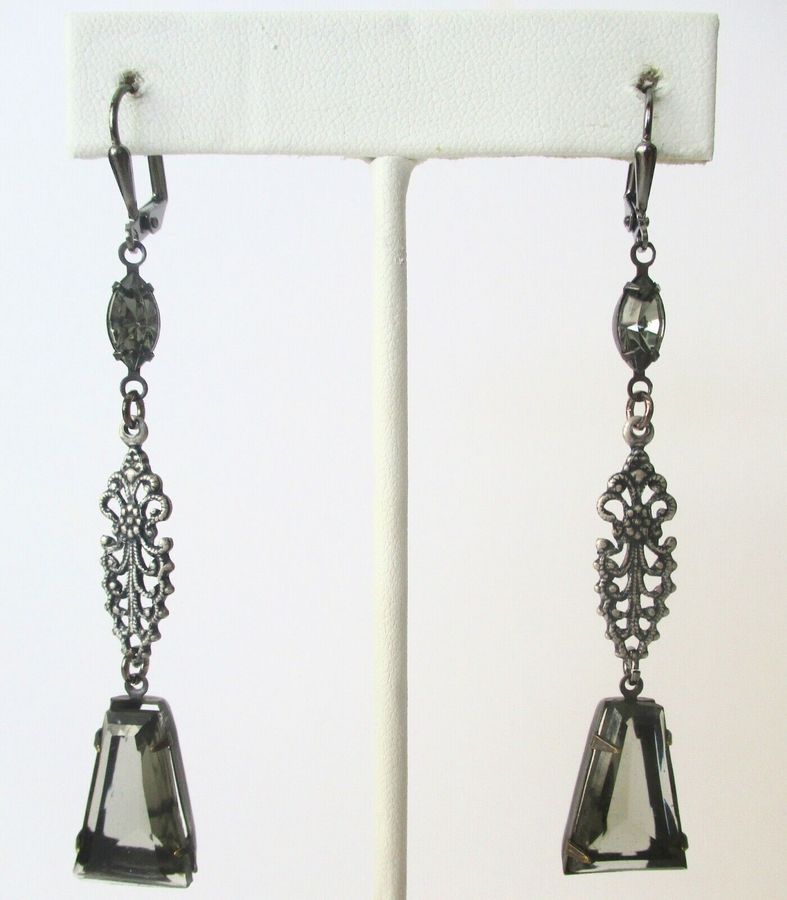 Pair of Vintage Boho Black Diamond Crystal Earrings