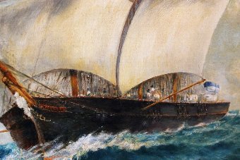 Antique Large Antique Marine Painting - Tall Ship in full sail.